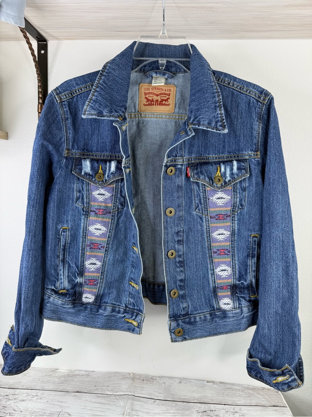 Levi's Blue Denim Jacket with Southwestern Pattern Accents